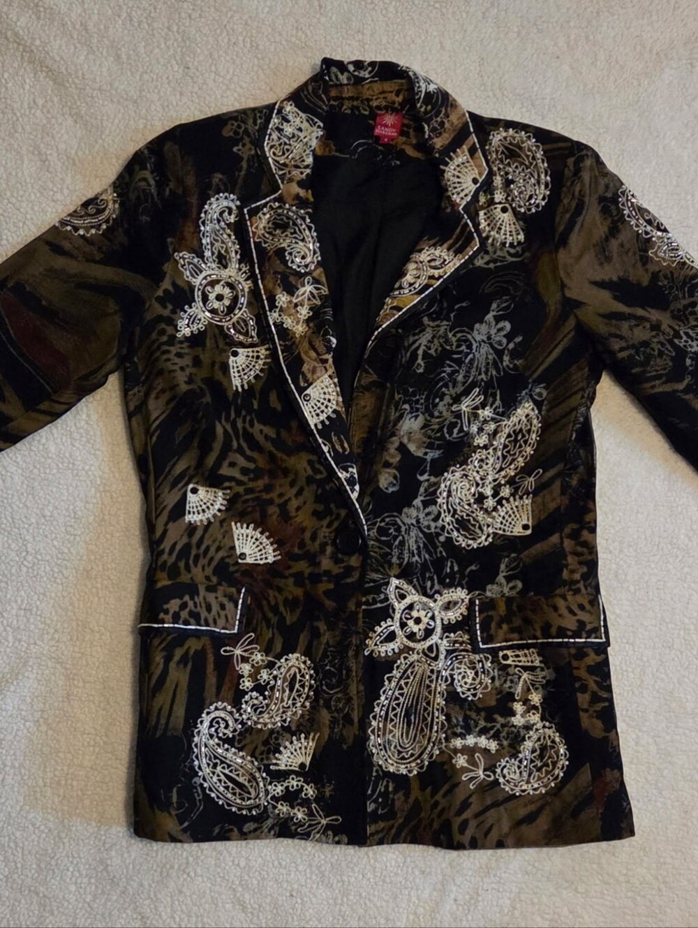 VTG Sandy Starkman Black & Gold Patterned Blazer